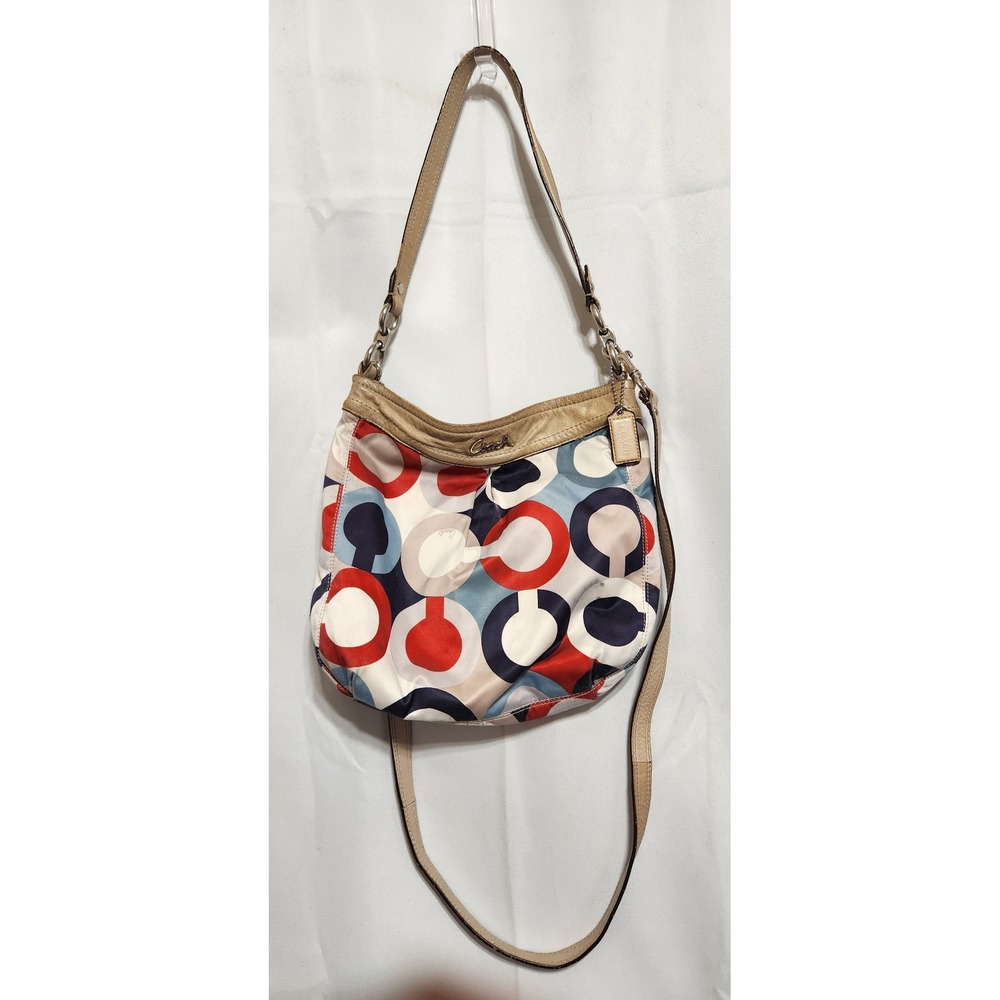 Coach Ashley Op Art Satin Multi Print Handbag Purse C1376-F23930 Shoulder Bag
